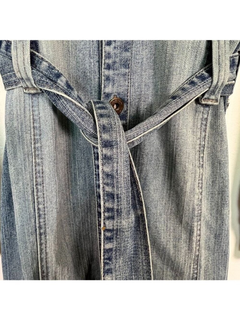 VTG Y2K Jane Doe Jean Denim Trench Shirt Dress Belted Maxi Statement Miss Sixty - Picture 7 of 14